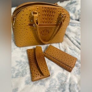 Cato Tan Leather Satchel with Textured Finish w/ 2 wallets